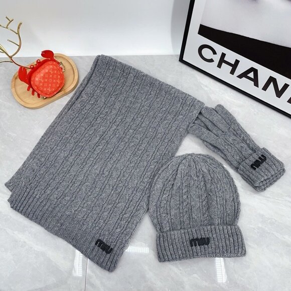 Miu Miu Gray Knit Scarf, Hat, and Gloves Set - Picture 1 of 8